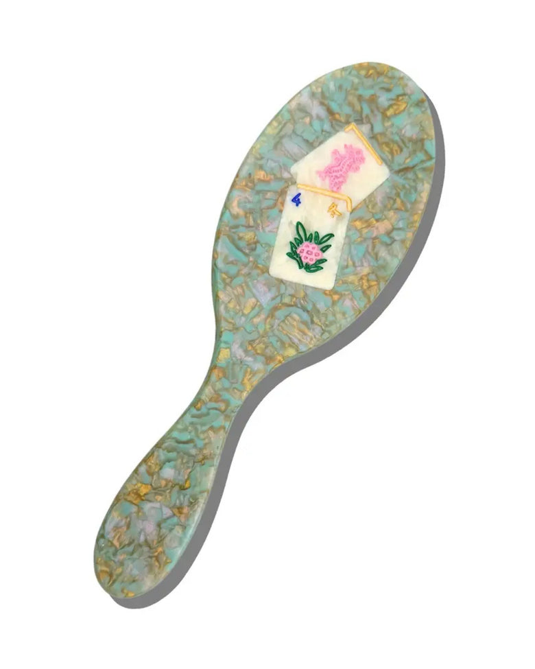 Seafoam Combo - Hand Painted Flower Mahjong Amazing Hair Day Brush - Solar Eclipse - Printfresh
