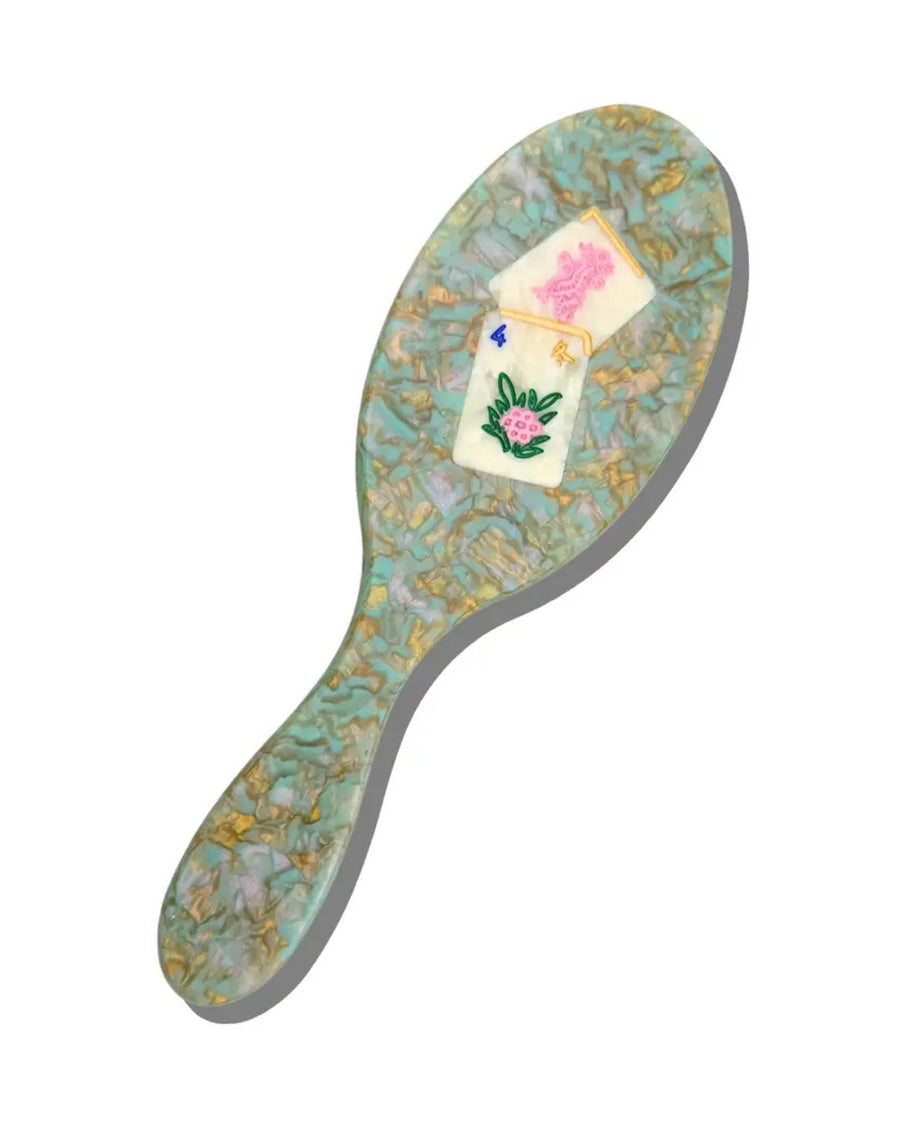 Seafoam Combo - Hand Painted Flower Mahjong Amazing Hair Day Brush - Solar Eclipse - Printfresh