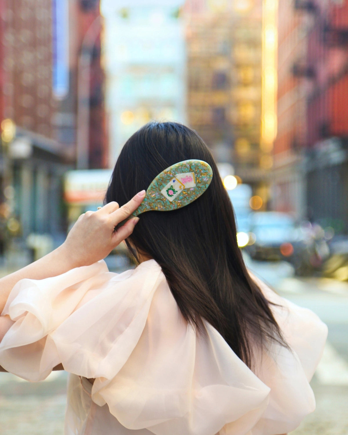 Seafoam Combo - Hand Painted Flower Mahjong Amazing Hair Day Brush - Solar Eclipse - Printfresh