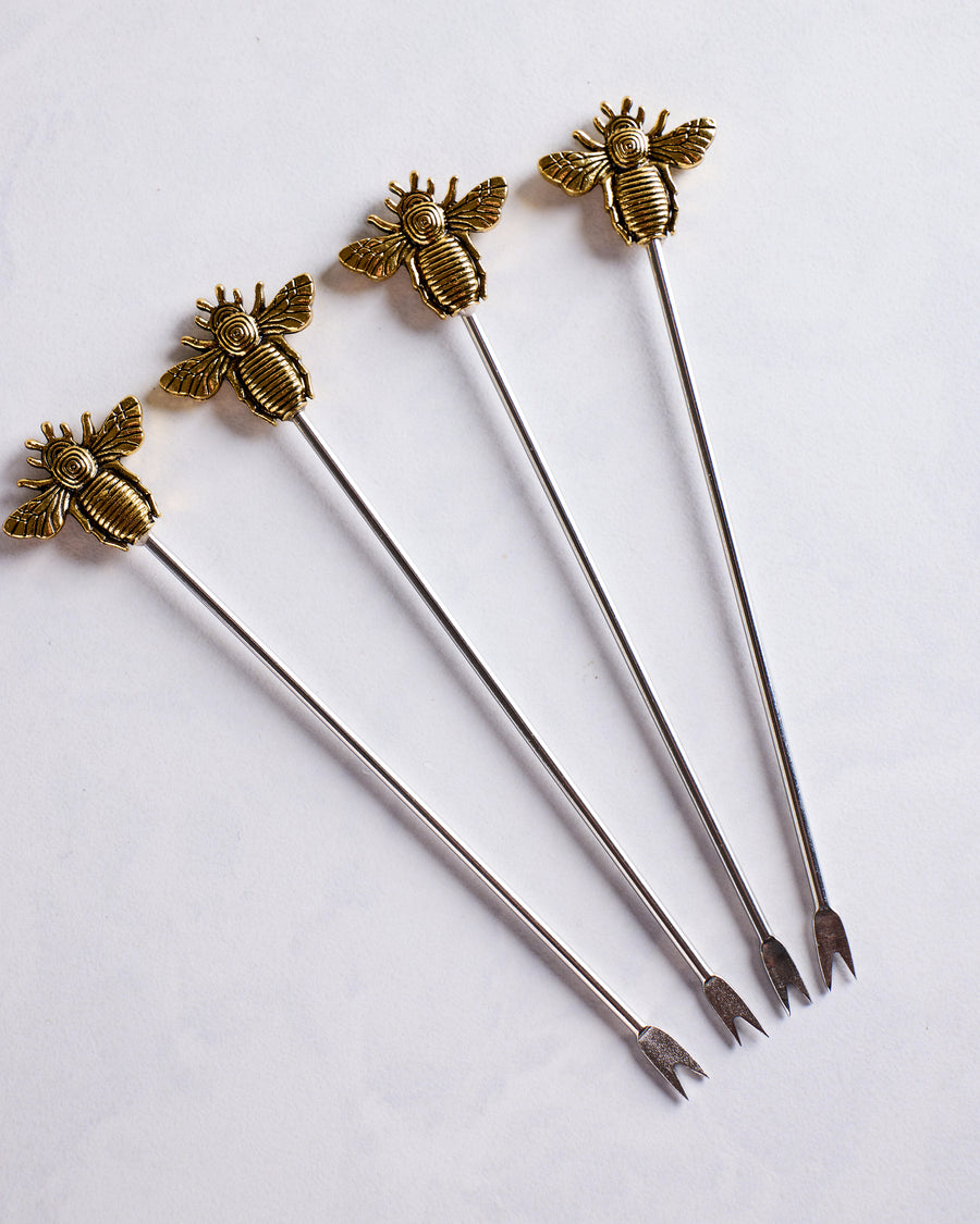 Gold - Set of 4 Golden Bee Cocktail Picks - Abbott - Printfresh