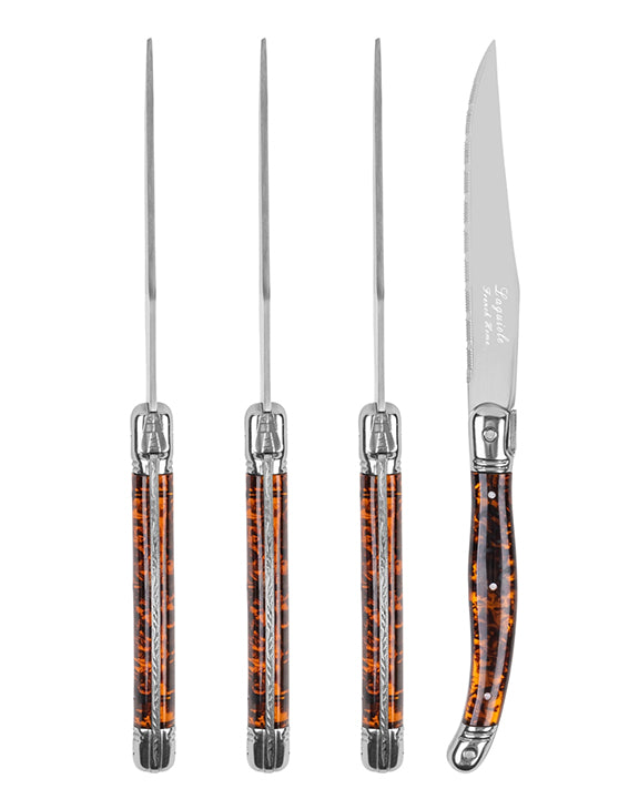 Silver - Laguiole Connoisseur 4-Piece Tortoise Steak Knife Set - French Home - Printfresh
