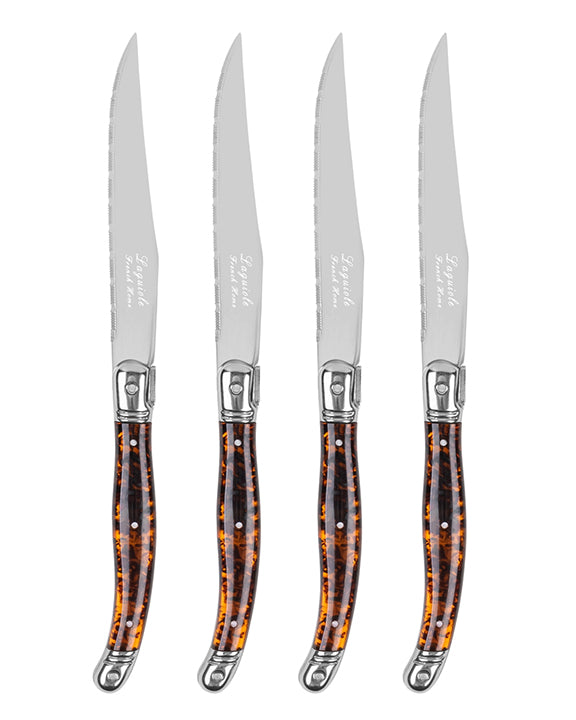Silver - Laguiole Connoisseur 4-Piece Tortoise Steak Knife Set - French Home - Printfresh