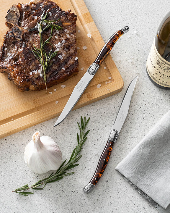 Silver - Laguiole Connoisseur 4-Piece Tortoise Steak Knife Set - French Home - Printfresh