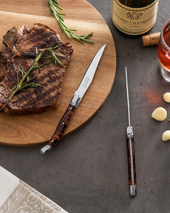 Silver - Laguiole Connoisseur 4-Piece Tortoise Steak Knife Set - French Home - Printfresh
