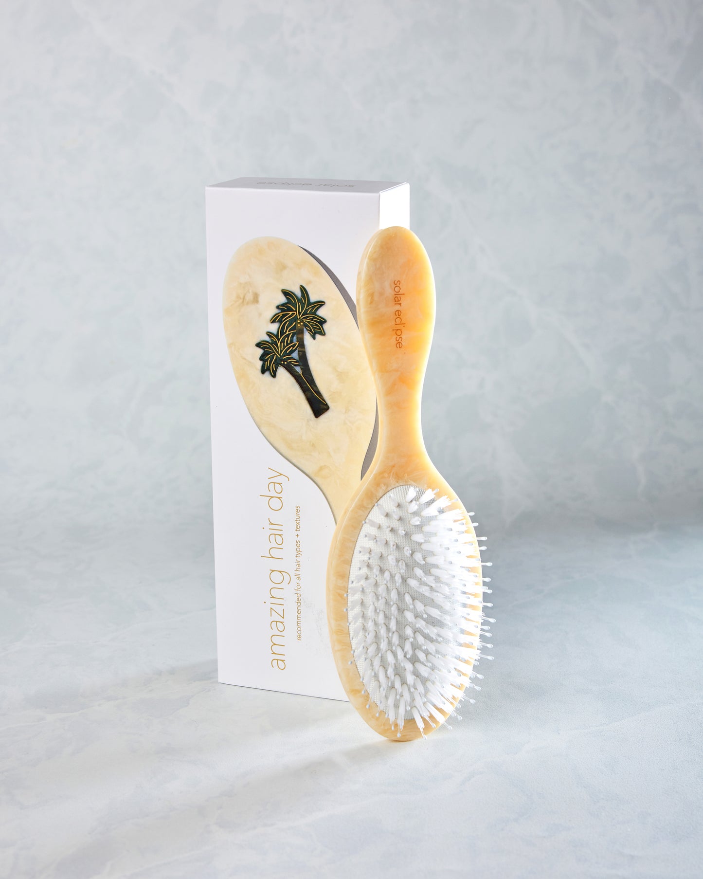 Ivory Combo - Hand Painted Palm Trees Amazing Hair Brush - Solar Eclipse - Printfresh