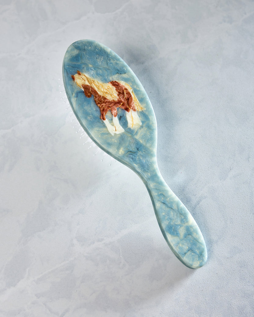 Blue Combo - Hand Painted Horse Amazing Hair Day Brush - Solar Eclipse - Printfresh