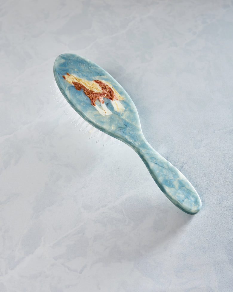 Blue Combo - Hand Painted Horse Amazing Hair Day Brush - Solar Eclipse - Printfresh