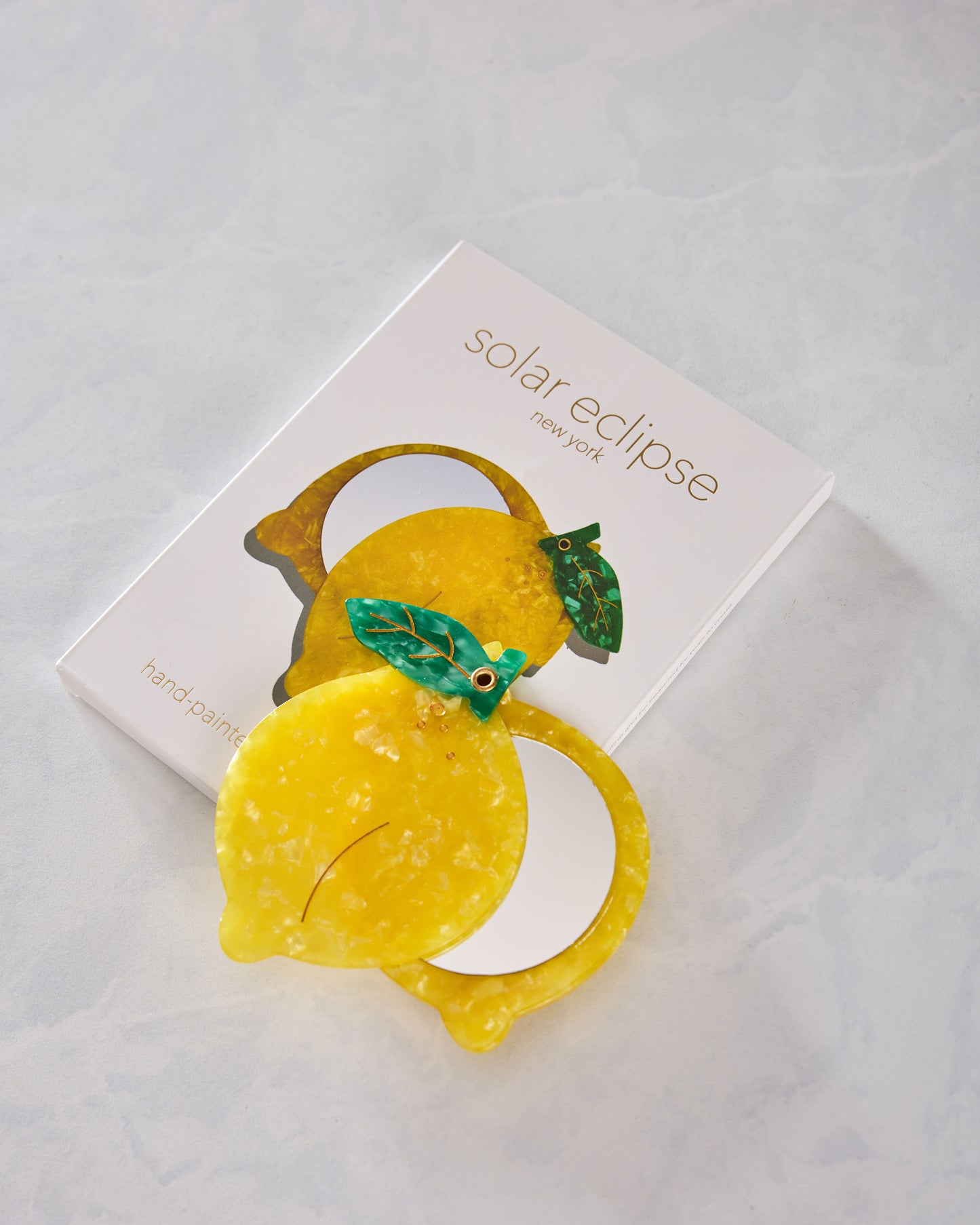 Yellow - Hand Painted Lemon Compact Mirror - Solar Eclipse - Printfresh