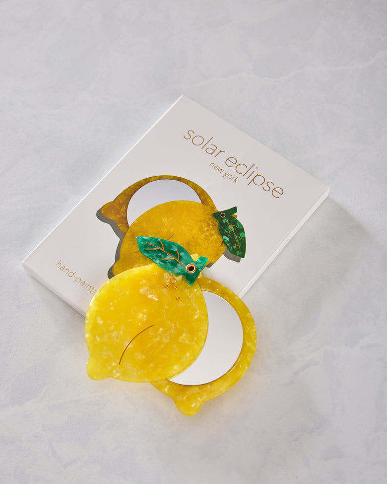 Yellow - Hand Painted Lemon Compact Mirror - Solar Eclipse - Printfresh