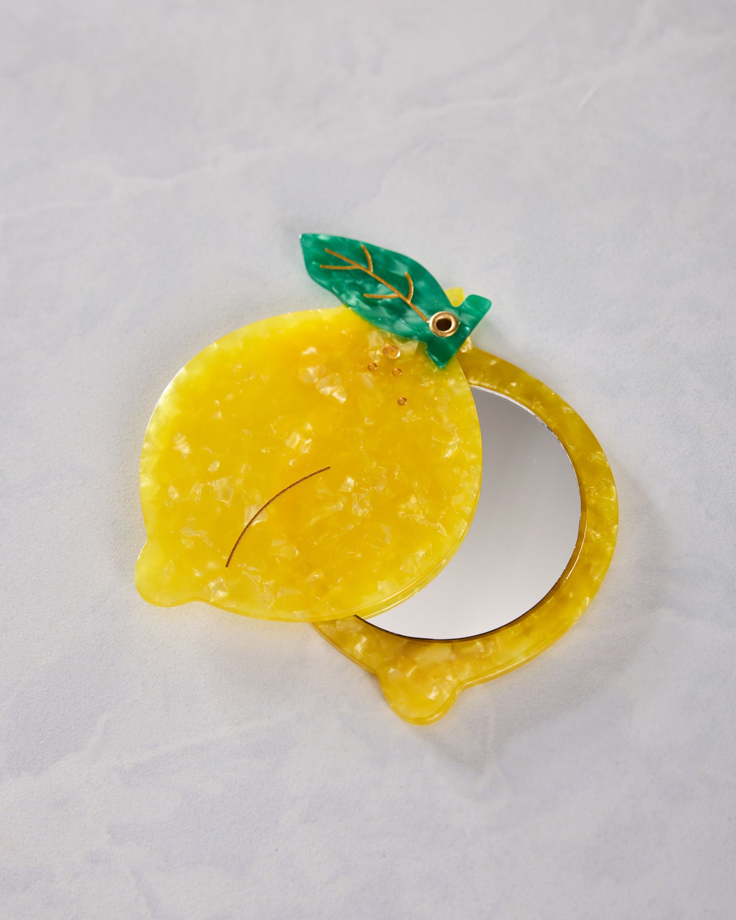 Yellow - Hand Painted Lemon Compact Mirror - Solar Eclipse - Printfresh