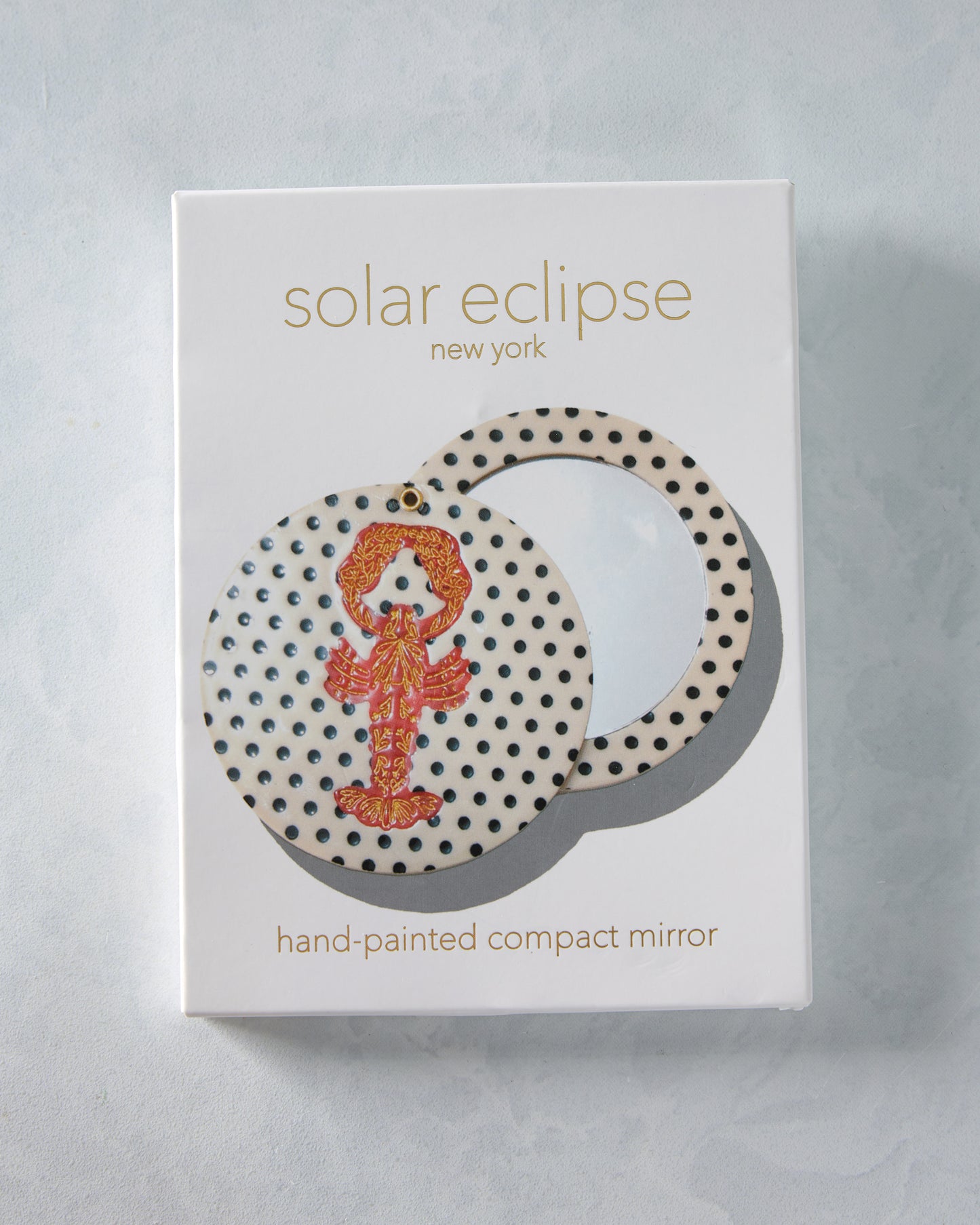 Polka Dot Combo - Hand Painted Lobster Compact Mirror - Solar Eclipse