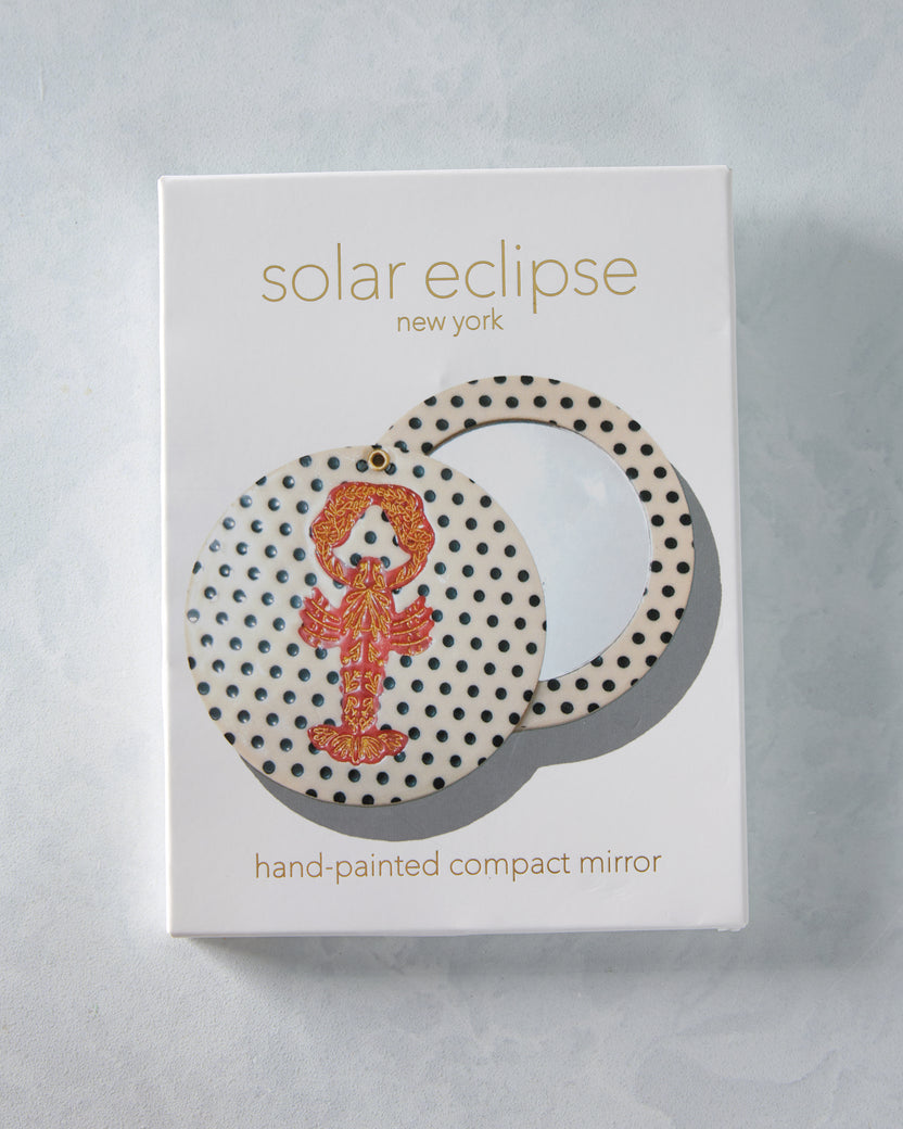 Polka Dot Combo - Hand Painted Lobster Compact Mirror - Solar Eclipse