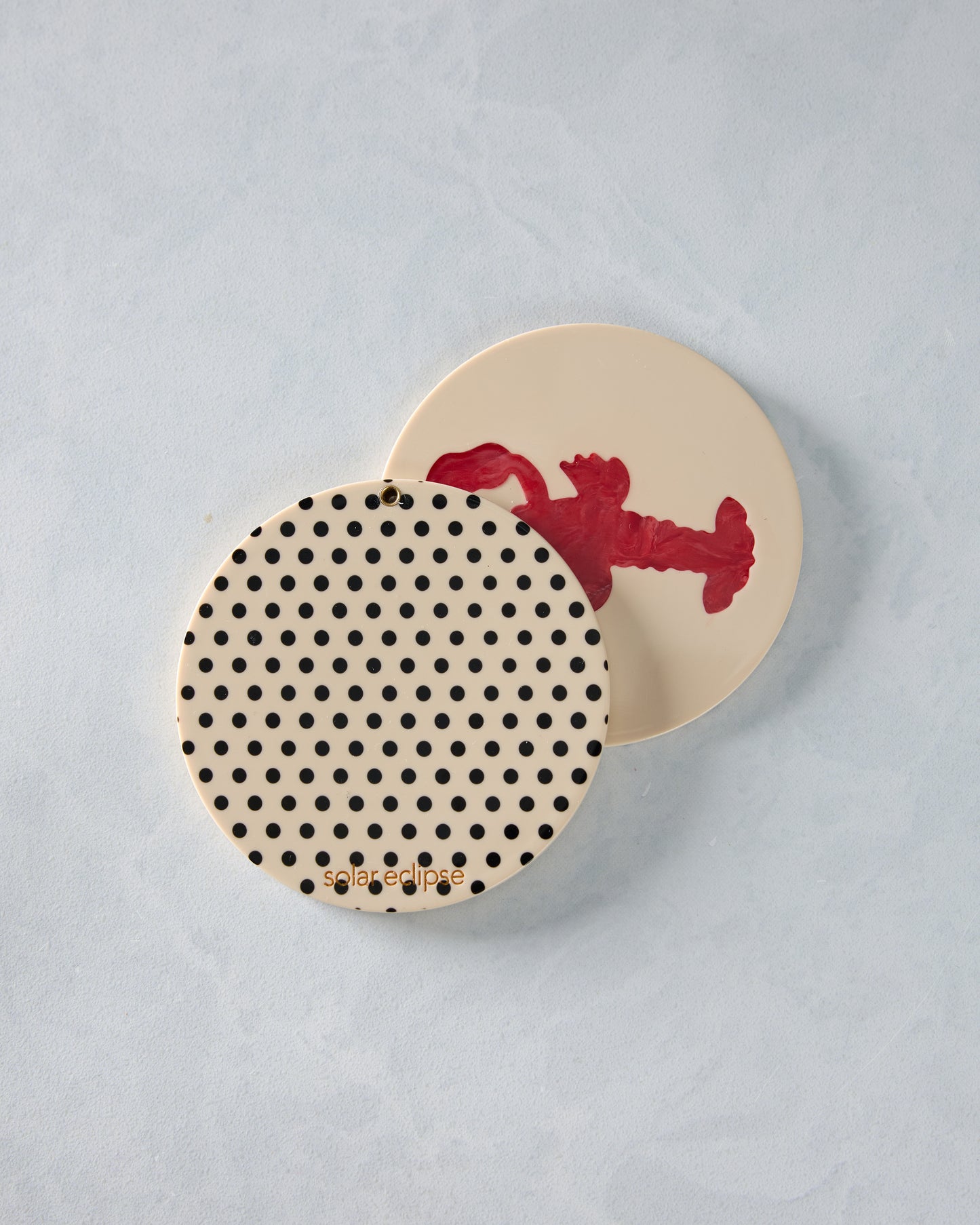 Polka Dot Combo - Hand Painted Lobster Compact Mirror - Solar Eclipse