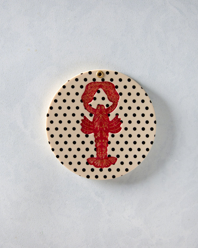 Polka Dot Combo - Hand Painted Lobster Compact Mirror - Solar Eclipse