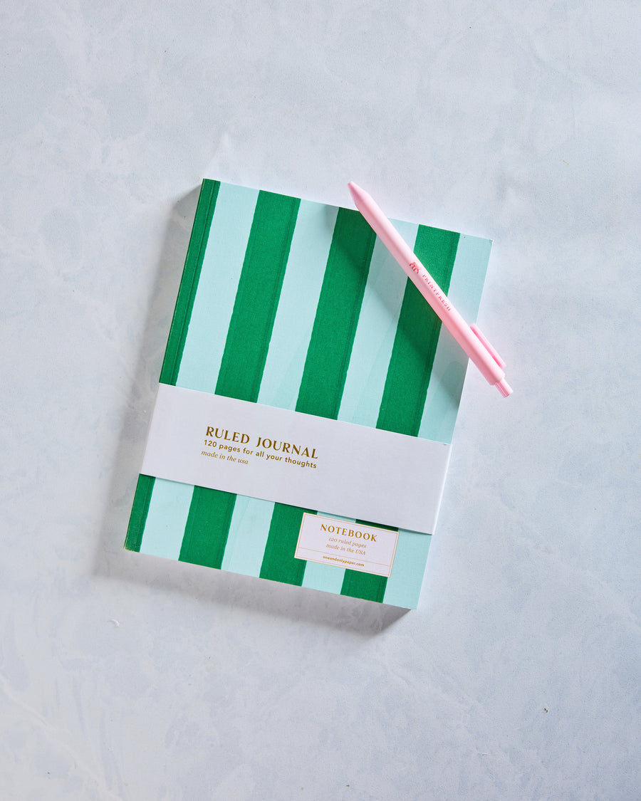 Green Cabana - Striped Perfect Bound Journal - One & Only Paper