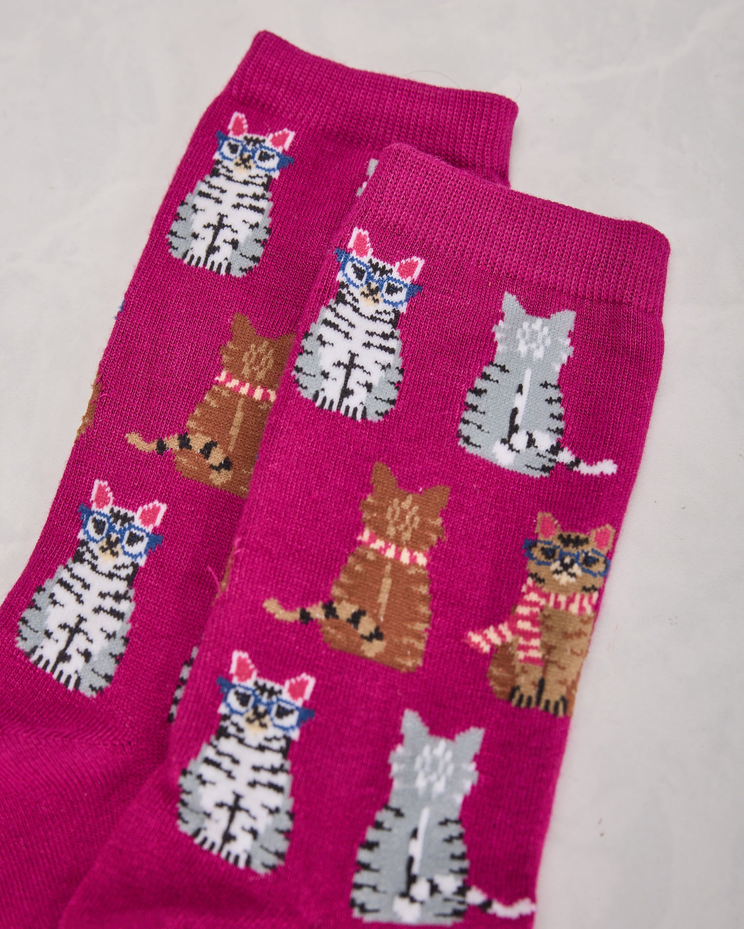 Fuchsia - Studious Cats Crew Socks - Printfresh