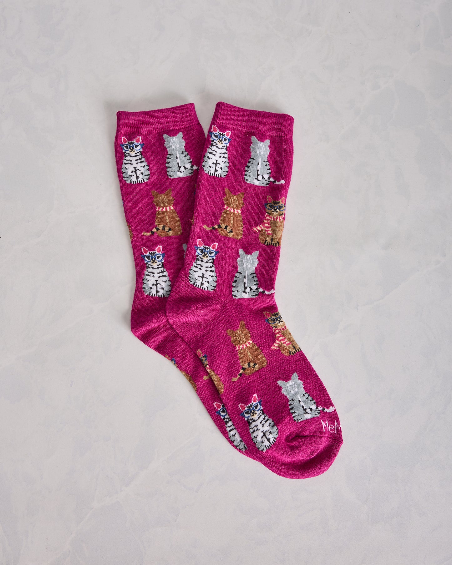 Fuchsia - Studious Cats Crew Socks - Printfresh
