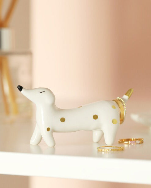 White Combo - Ceramic Sausage Dog Ring Holder - Lisa Angel - Printfresh