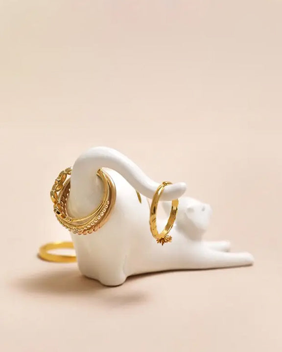 White Combo - Ceramic Stretching Cat Ring Holder - Lisa Angel - Printfresh