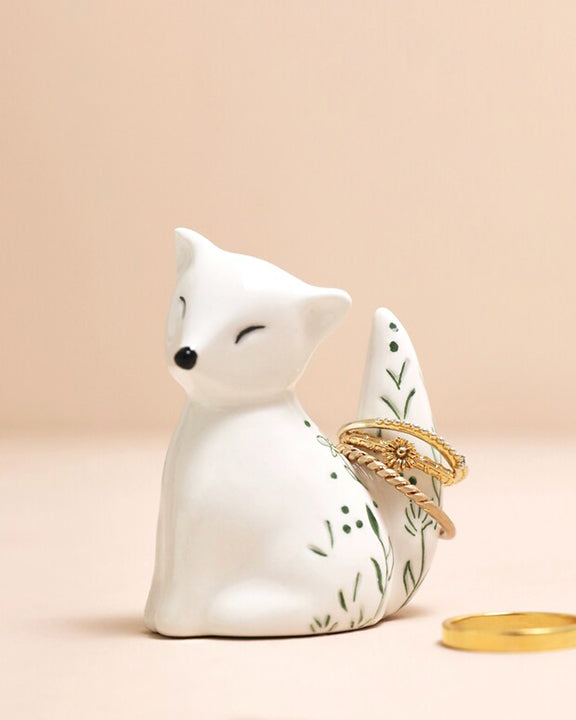White - Ceramic Fox Ring Holder - Lisa Angel - Printfresh