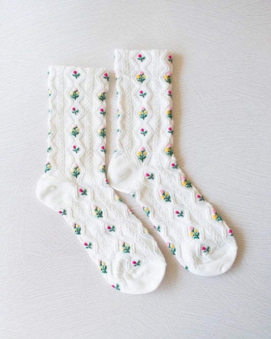 White - Romantic Floral Casual Socks - Tiepology - Printfresh