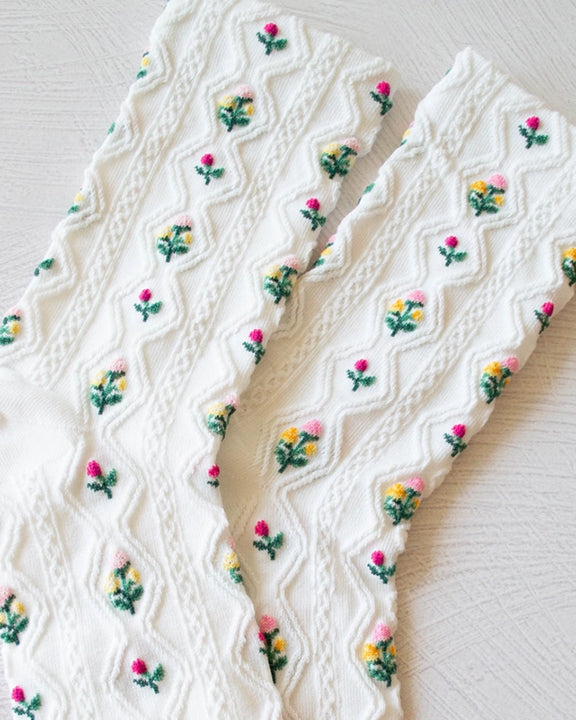 White - Romantic Floral Casual Socks - Tiepology - Printfresh