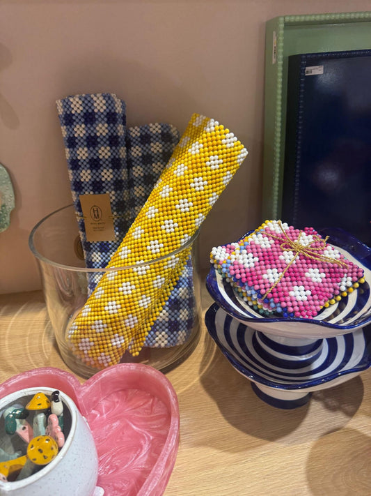 Yellow Check - Beaded Table Runner - Hazel Mazel - Printfresh