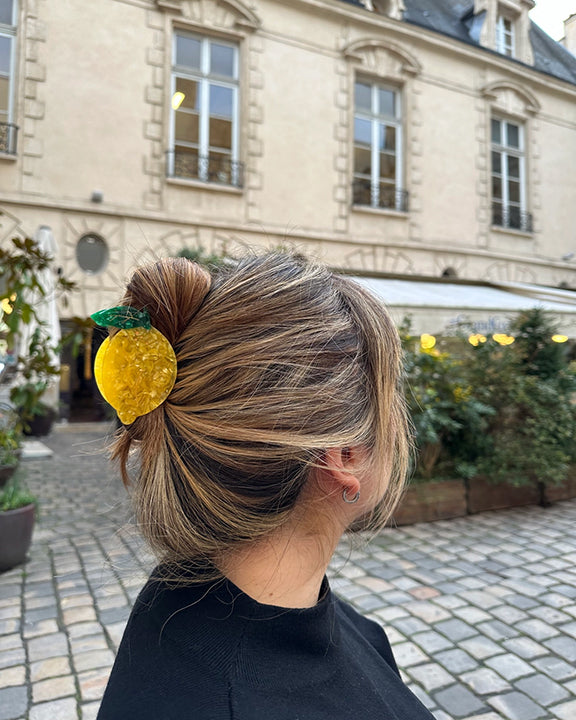 Yellow - Hand Painted Lemon Fruit Claw Hair Clip - Solar Eclipse - Printfresh