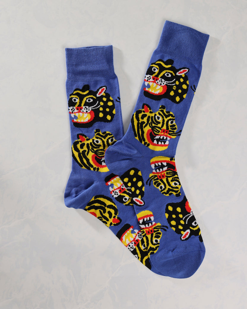 Blue Multi - Men's Wild Cat Socks - Yellow Owl Workshop