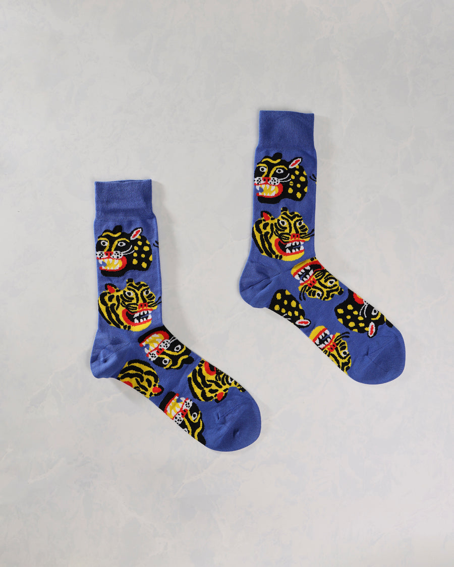 Blue Multi - Men's Wild Cat Socks - Yellow Owl Workshop