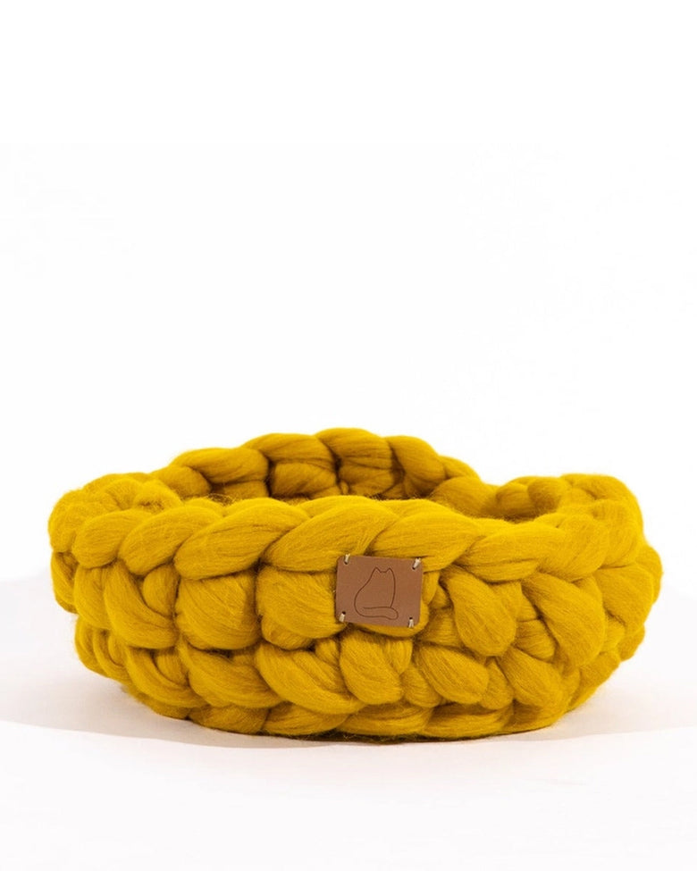 Yellow - Chunky Knit Wool Cat Bed - Fuzzy Cove - Printfresh