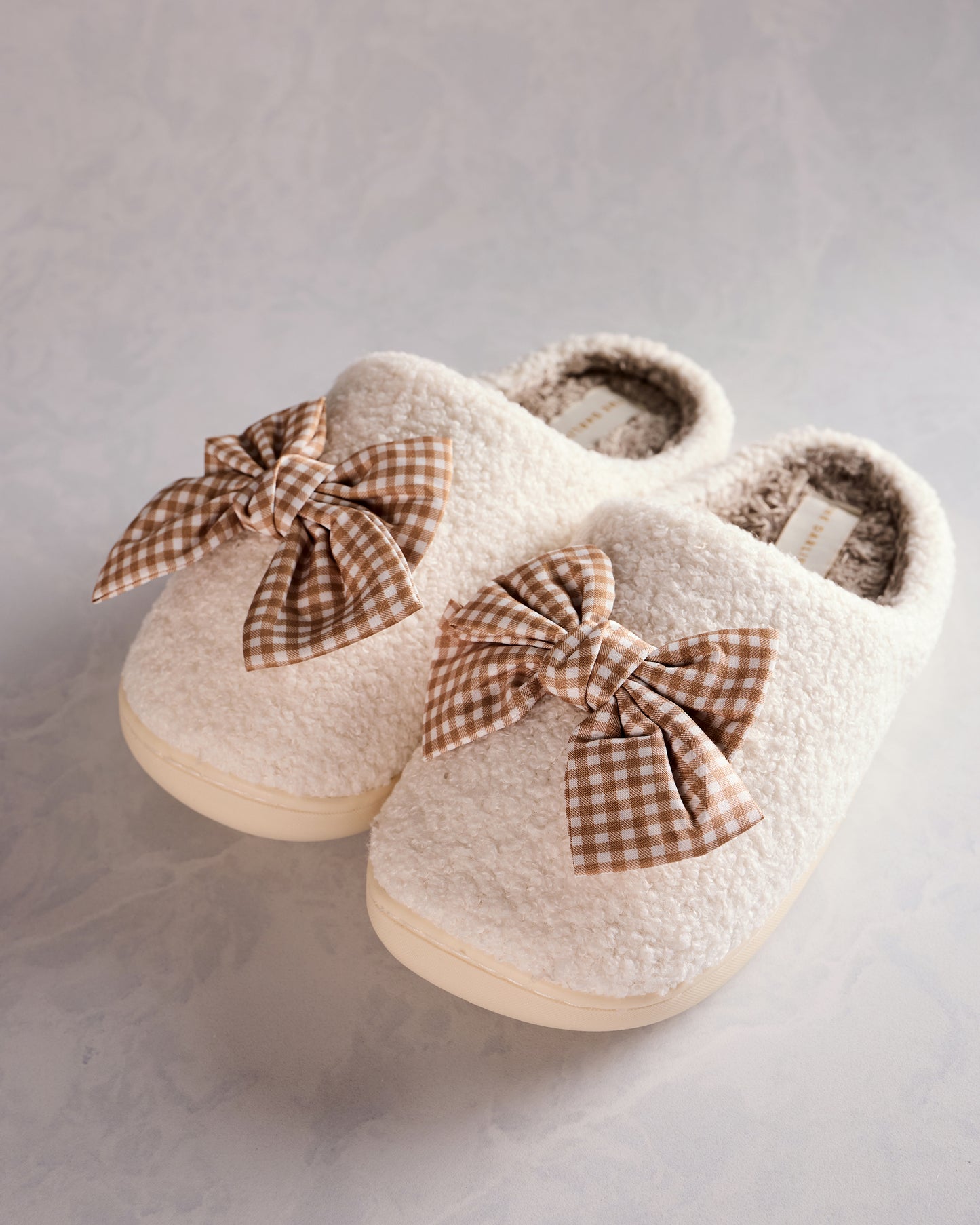 Maple Gingham - Fuzzy Bow Slippers - The Darling Effect - Printfresh