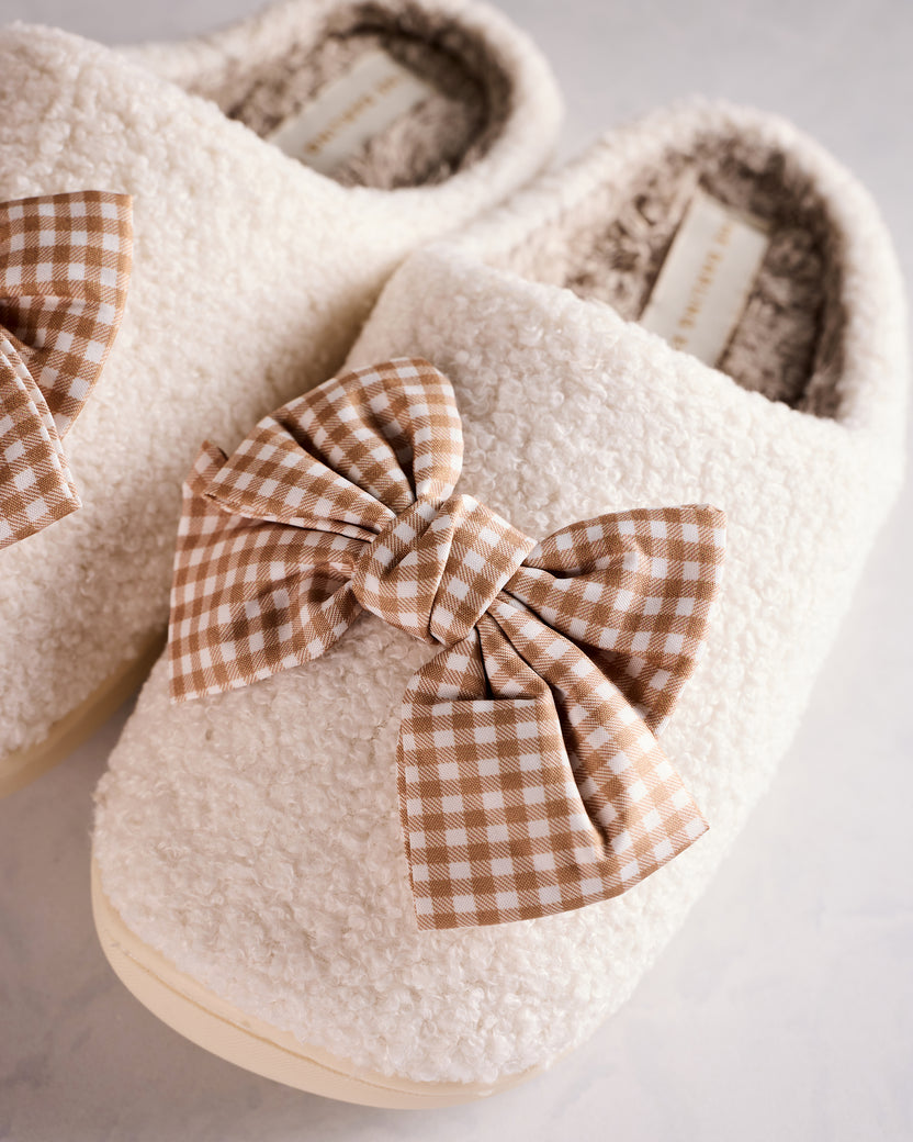 Maple Gingham - Fuzzy Bow Slippers - The Darling Effect - Printfresh