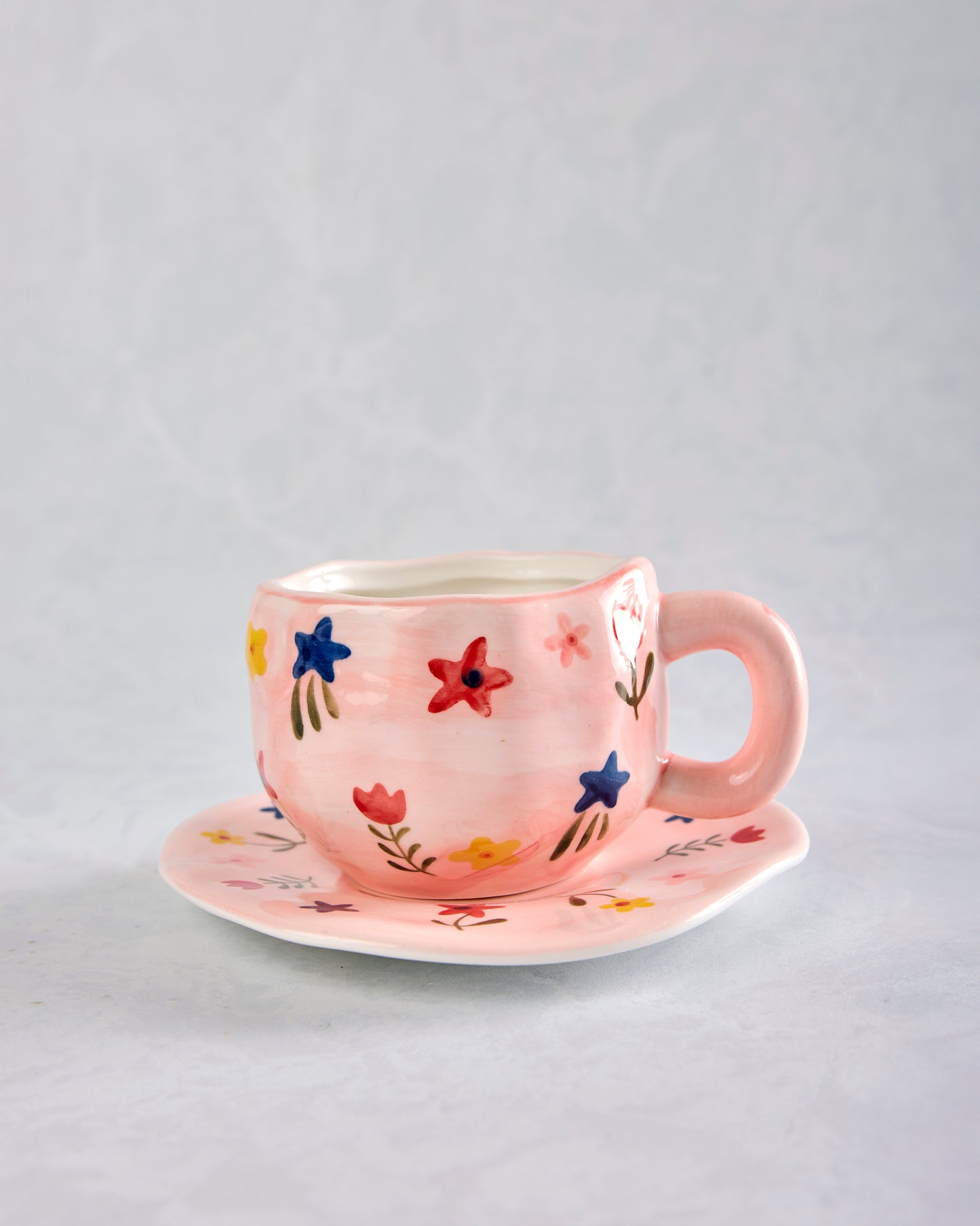 Pink Combo - Flower Ceramic Mug and Saucer - Chow's Stories - Printfresh