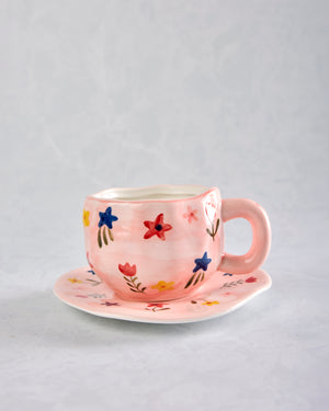 Pink Combo - Flower Ceramic Mug and Saucer - Chow's Stories