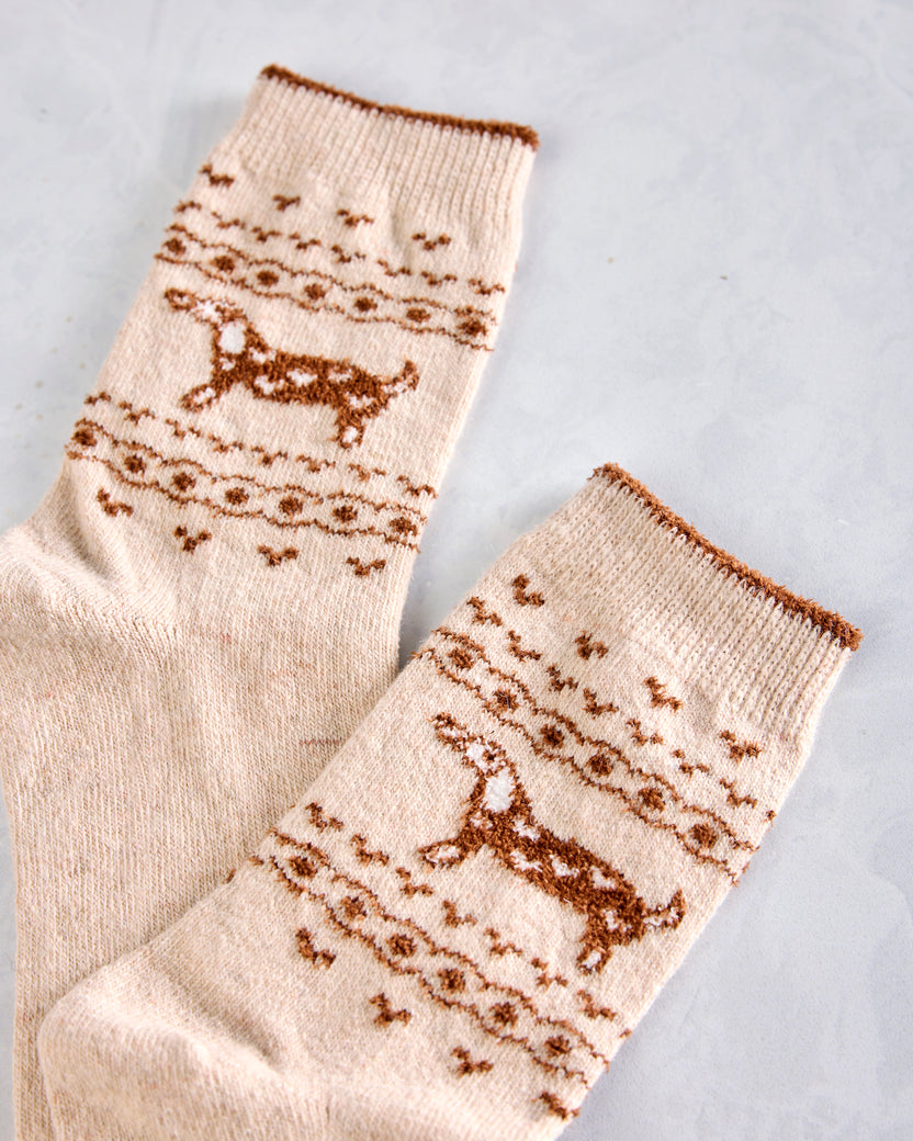 Happy Knits - Dachshund Wool Sock - Tan Combo - Printfresh