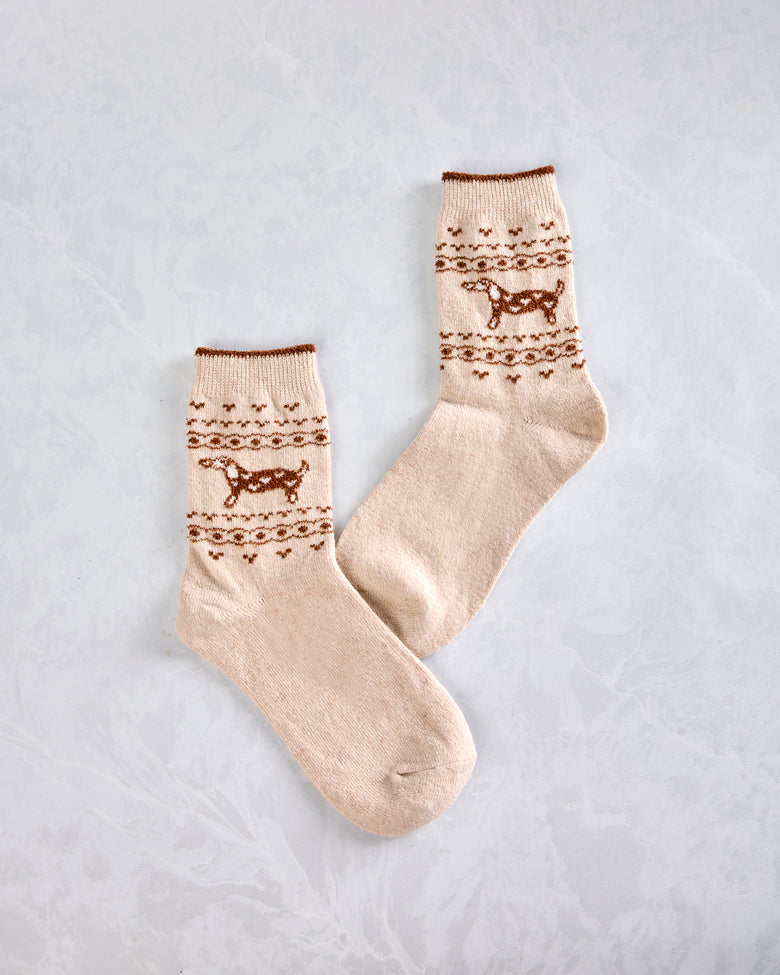 Happy Knits - Dachshund Wool Sock - Tan Combo - Printfresh
