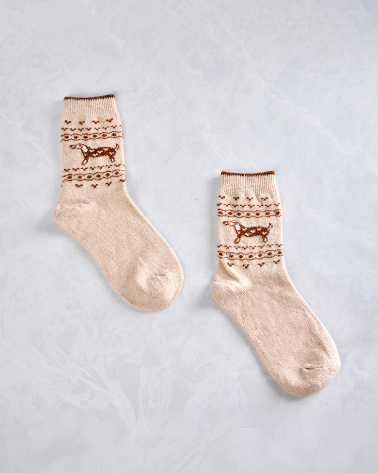 Happy Knits - Dachshund Wool Sock - Tan Combo - Printfresh