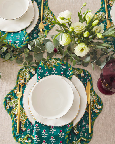 Tiger Queen - Quilted Scalloped Placemat Set - Fern Forest - Printfresh