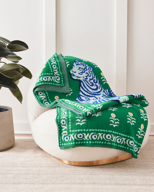 Tiger Queen - Knit Throw Blanket - Jade - Printfresh