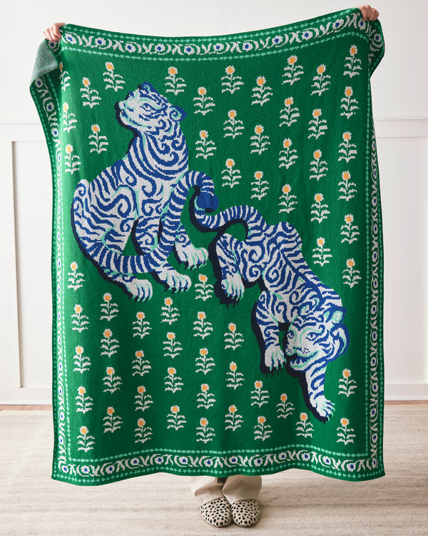 Tiger Queen - Knit Throw Blanket - Jade - Printfresh