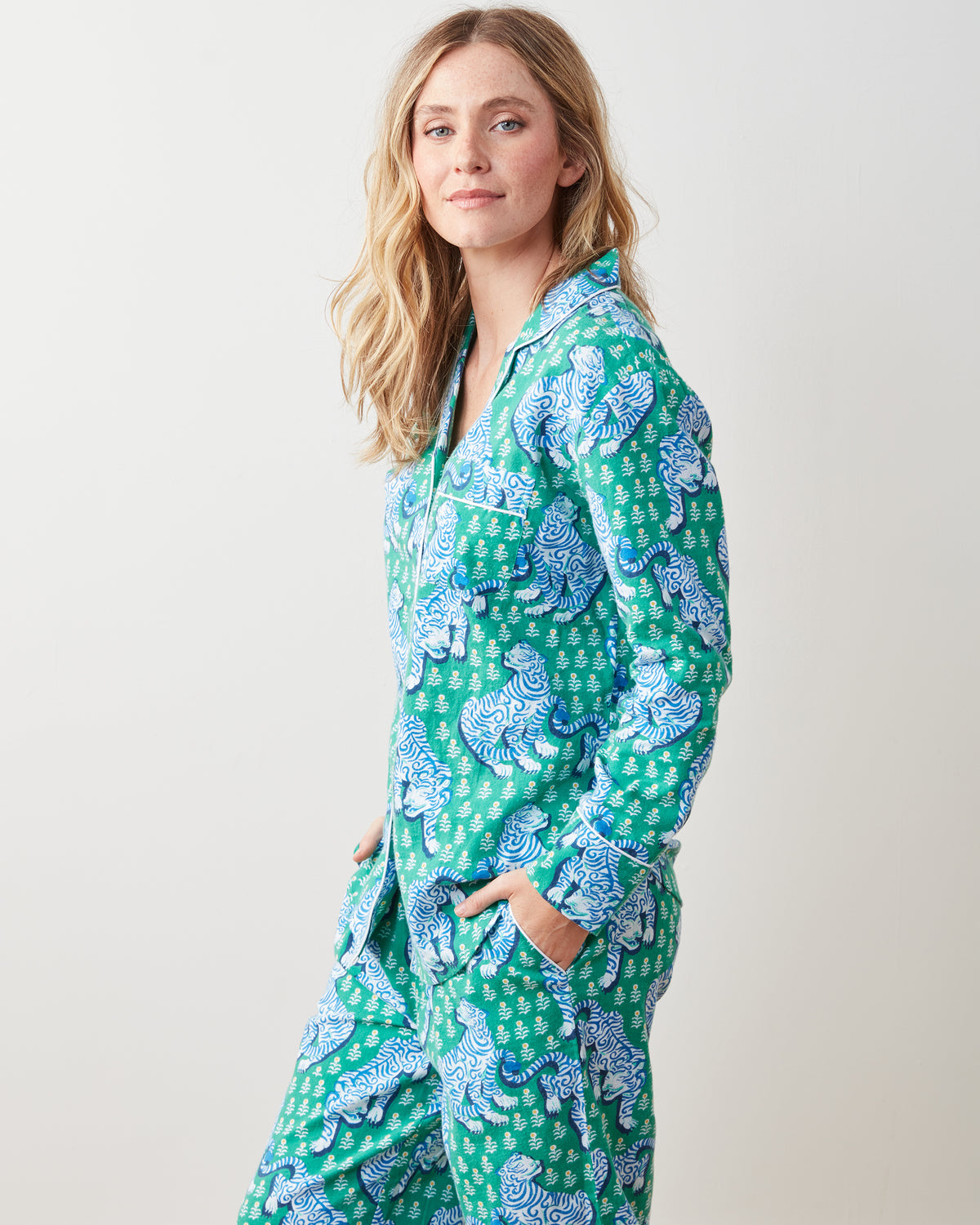 Tiger Queen - Lightweight Flannel Long PJ Set - Jade - Printfresh