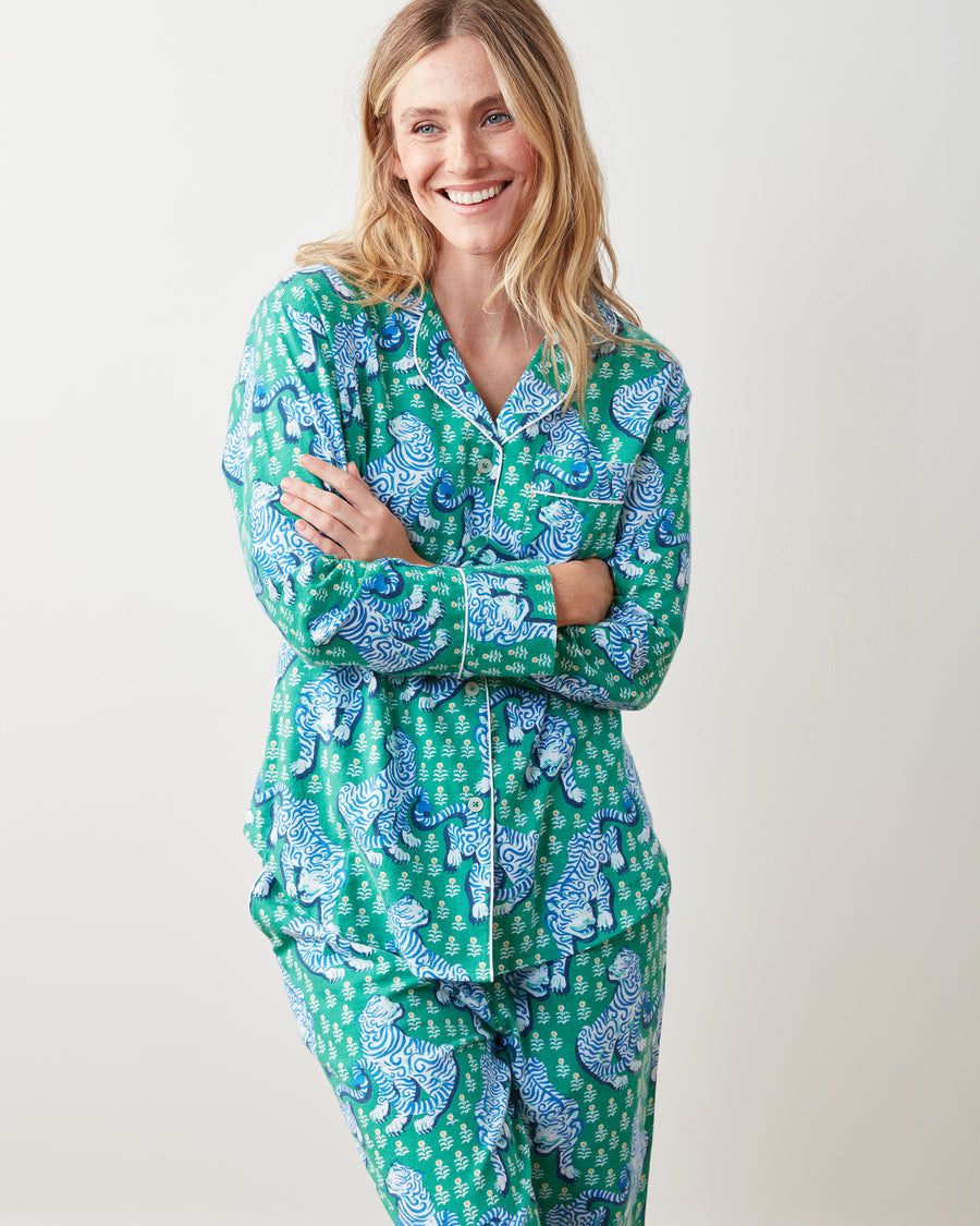 Tiger Queen - Lightweight Flannel Long PJ Set - Jade - Printfresh