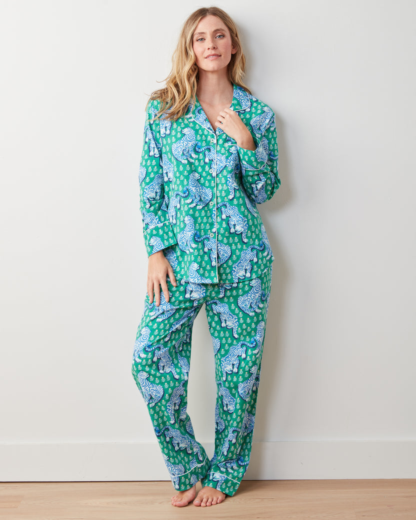 Tiger Queen - Lightweight Flannel Long PJ Set - Jade - Printfresh