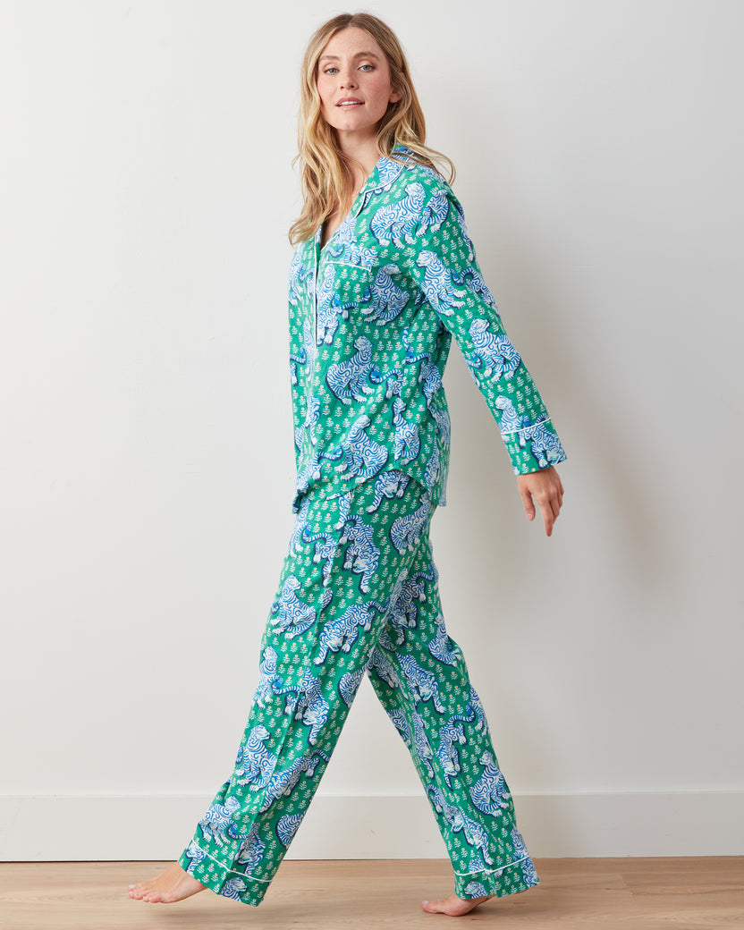 Tiger Queen - Lightweight Flannel Long PJ Set - Jade - Printfresh