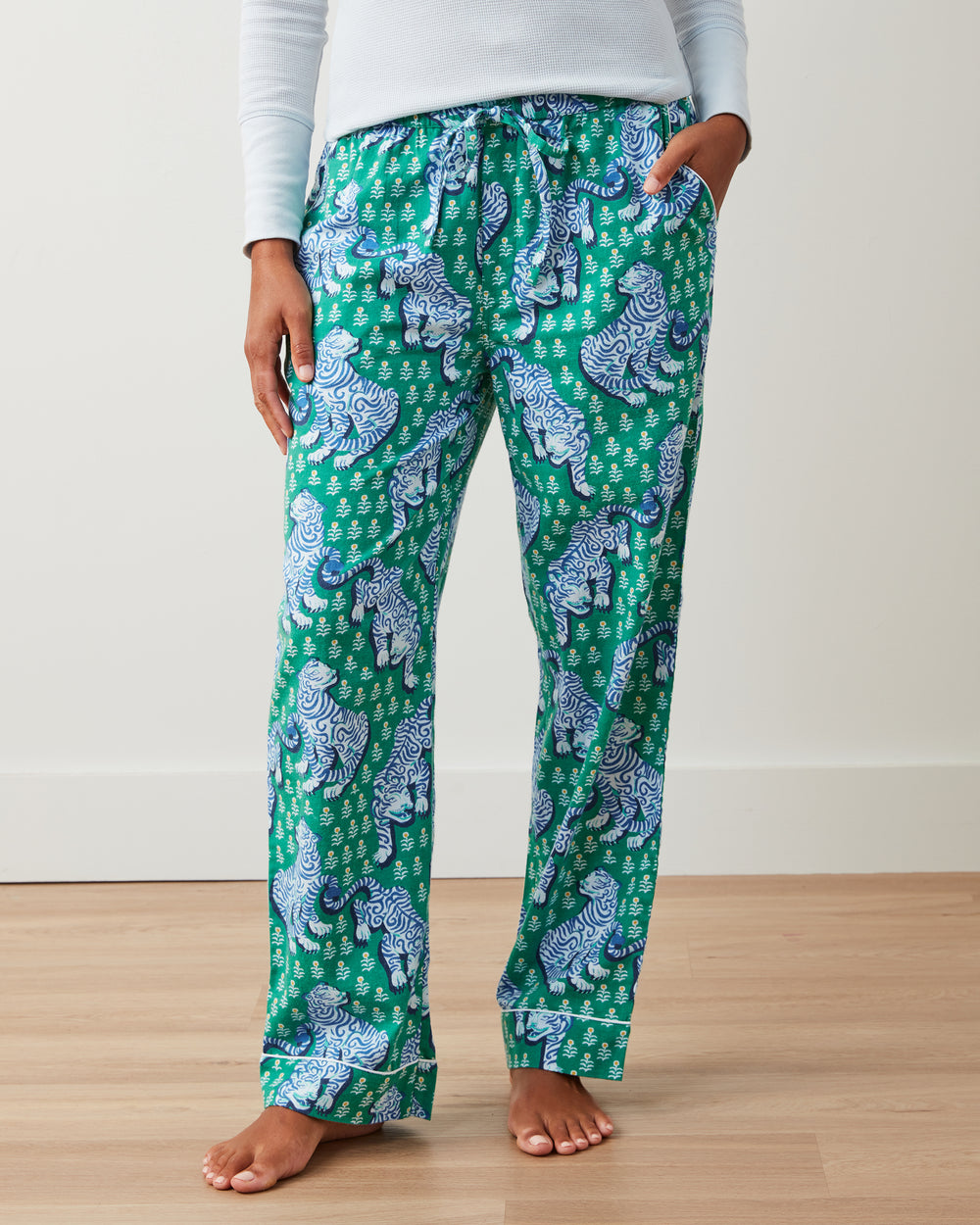 Tiger Queen - Cozy Henley & Flannel PJ Pants Set - Jade - Printfresh