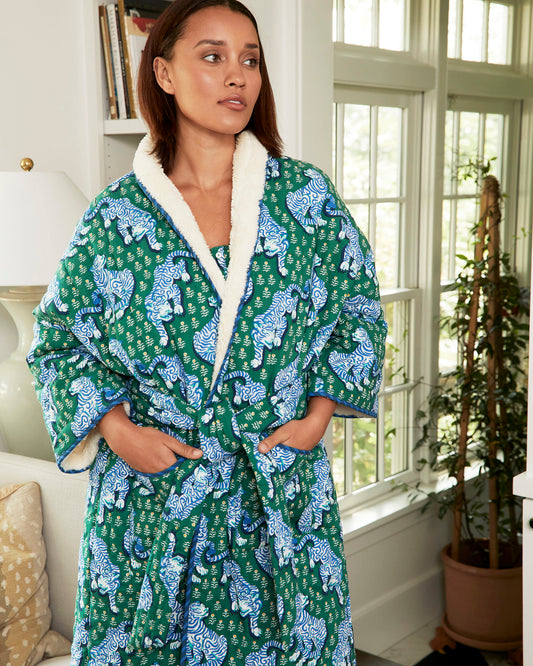 Tiger Queen - Quilted Sherpa Robe - Jade - Printfresh