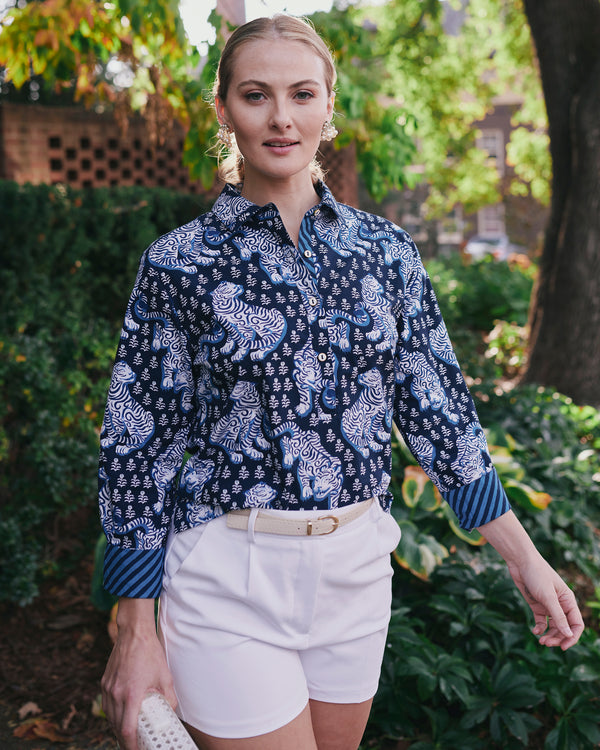 Tiger Queen - Graceful Getaway Blouse - Navy - Printfresh