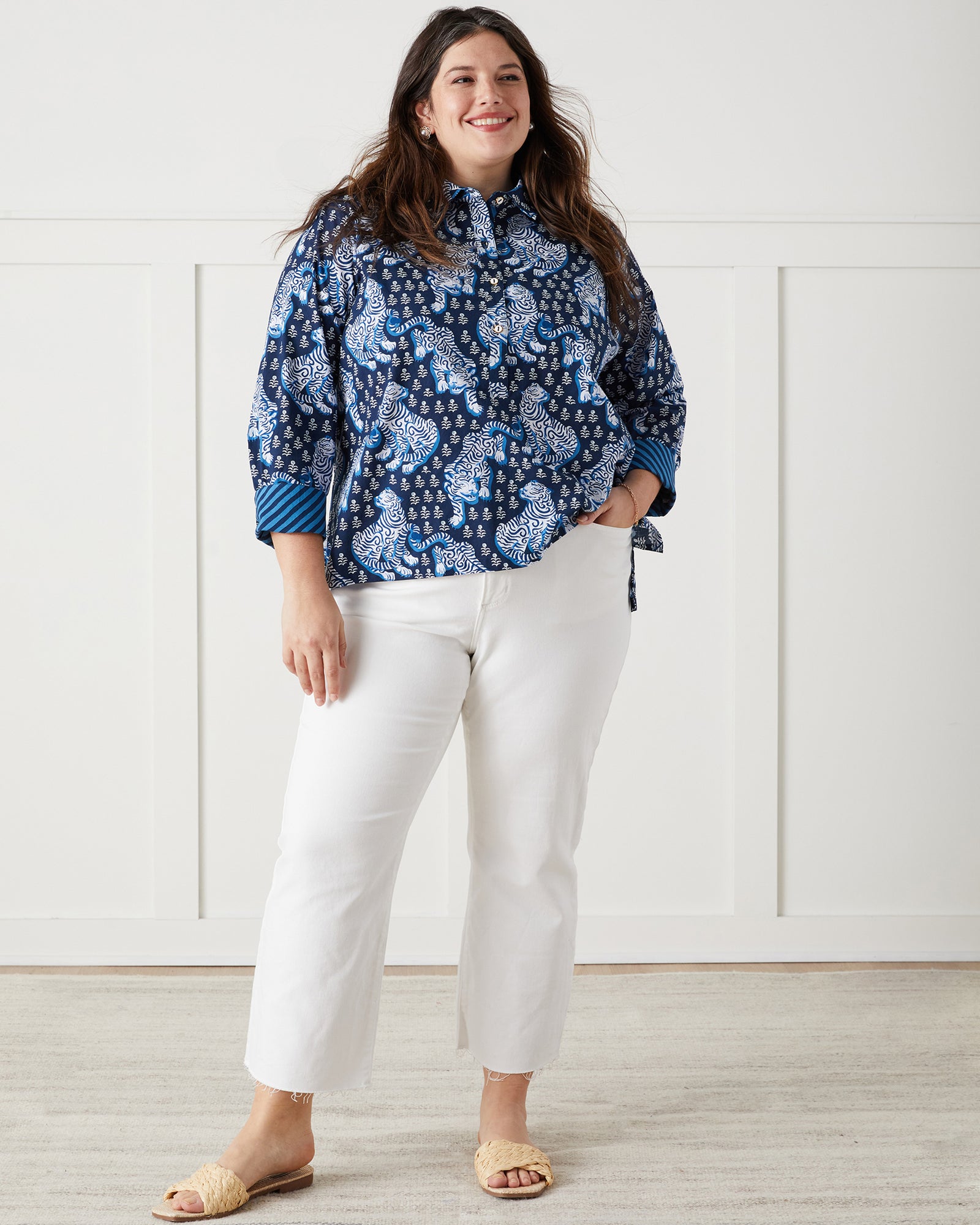 Tiger Queen - Graceful Getaway Blouse - Navy - Printfresh