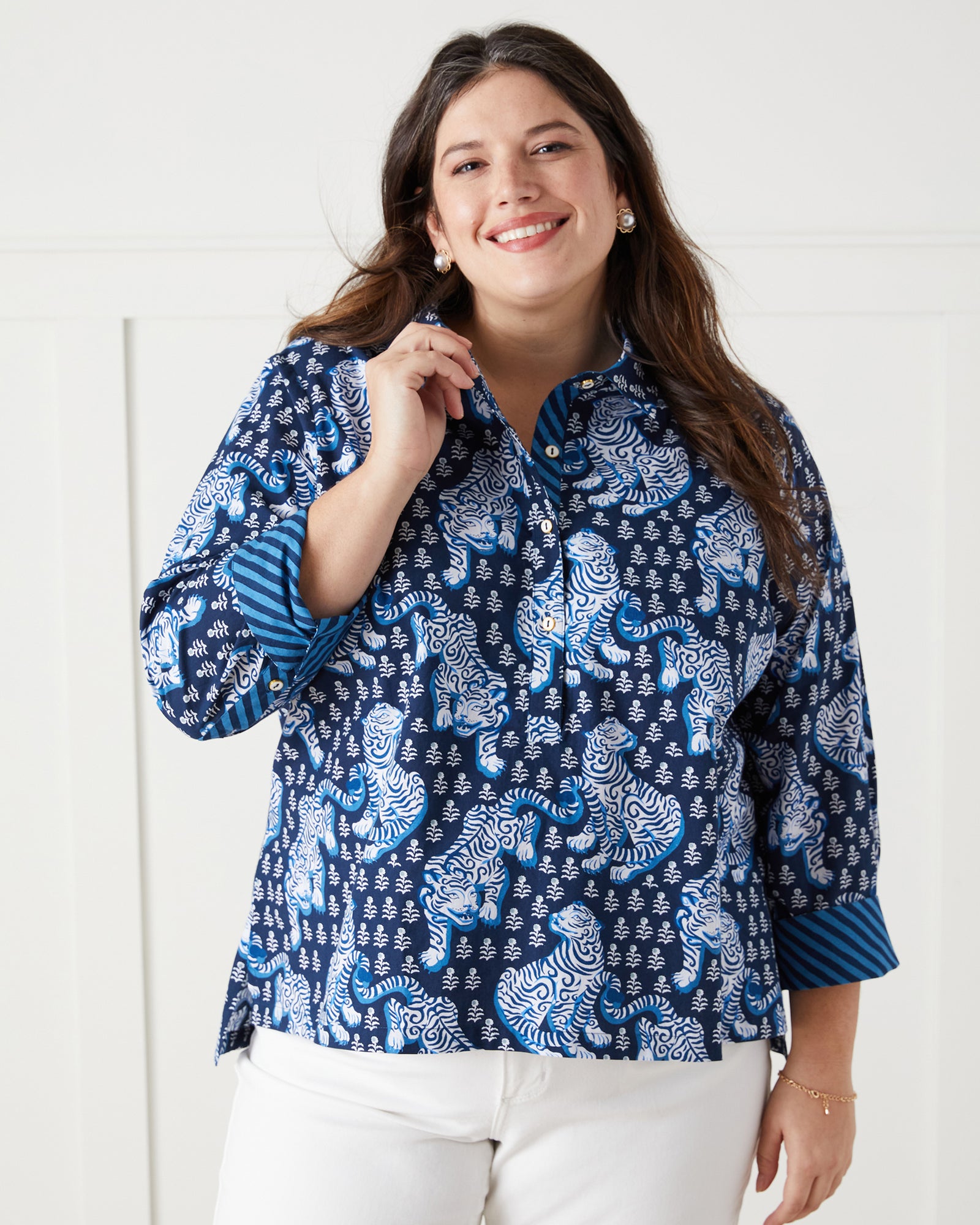 Tiger Queen - Graceful Getaway Blouse - Navy - Printfresh